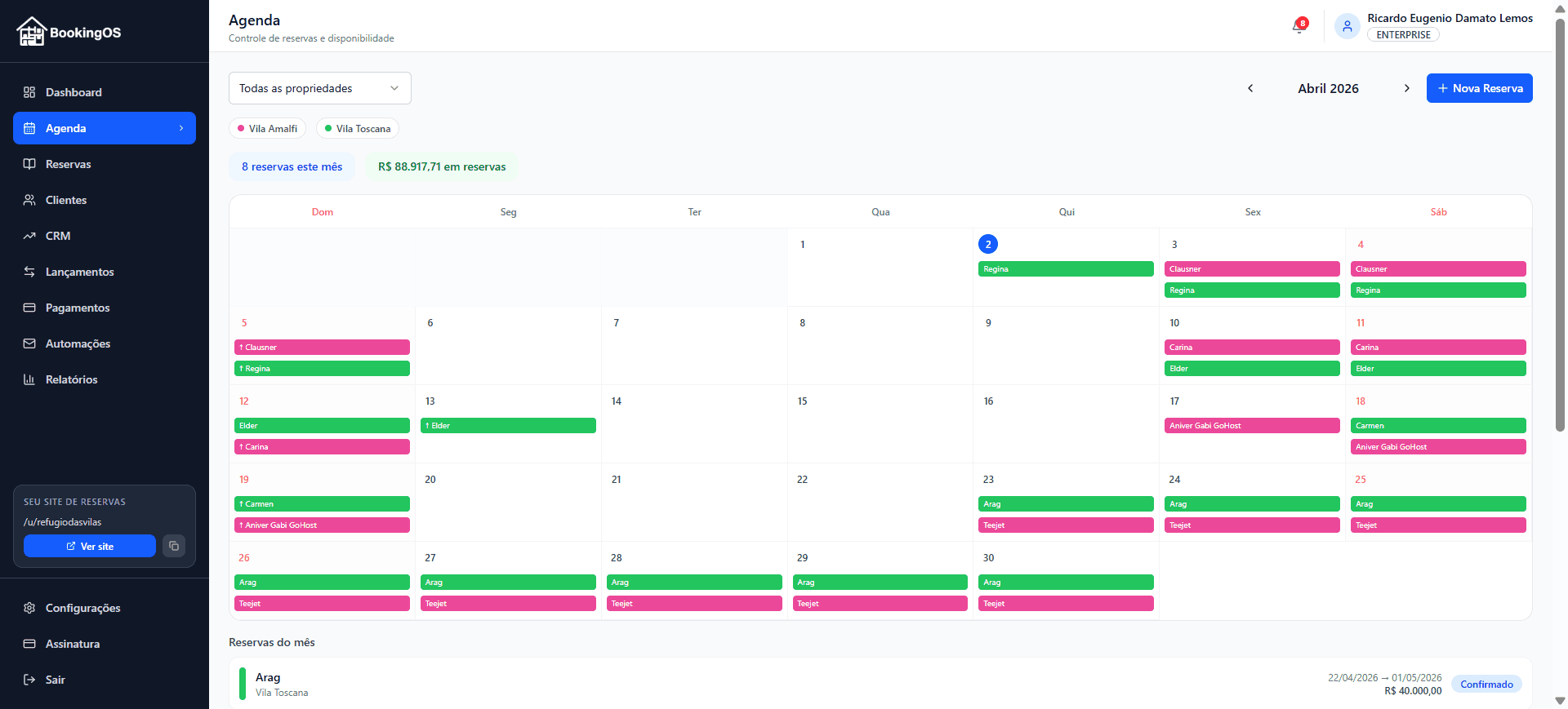 Organize every booking in one calendar